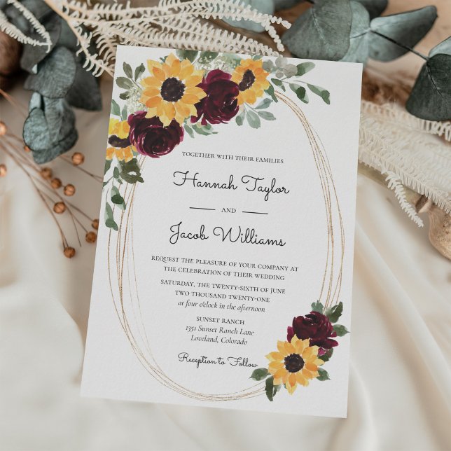 Invitation Tournesol rustique et Mariage Rose (Créateur téléchargé)