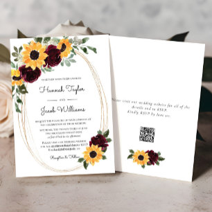 Invitation Tournesol rustique et Rose Mariage de code QR