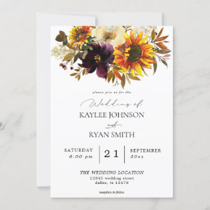 Invitation Tournesol rustique et violet violet Mariage floral