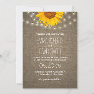Invitation Tournesol rustique et voyants à cordes Mariage Bur