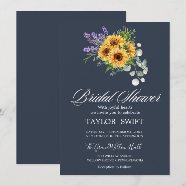 Invitation Tournesol rustique & Eucalyptus | Fête des mariées (Devant / Derrière)