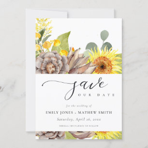 INVITATION TOURNESOL RUSTIQUE EUCALYPTUS  FLORAL ENREGISTRER 