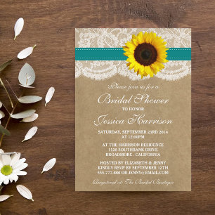 Invitation Tournesol rustique, Fête des mariées Kraft & dente