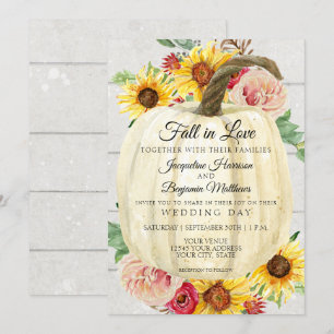 Invitation Tournesol Rustique Fleurs Blanche Citrouille Planc