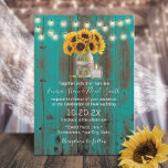 Invitation Tournesol Rustique Floral Jar Turquoise Grange Mar<br><div class="desc">Fleurs vintages de tournesol Mason Jar & bougies Rustique Turquoise Nacre Invitations de mariage.</div>