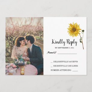 Invitation Tournesol rustique floral photo pays RSVP Mariage