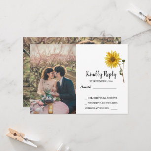 Invitation Tournesol rustique floral photo pays RSVP Mariage