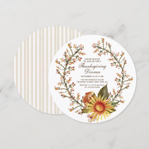 Invitation Tournesol Rustique Floral Wreath Thanksgiving Dîne