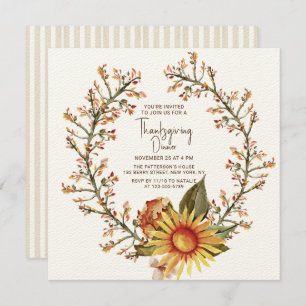 Invitation Tournesol Rustique Floral Wreath Thanksgiving Dîne