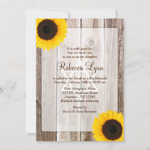 Invitation Tournesol Rustique Grange Bois Bat mitzvah occiden