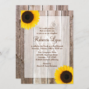 Invitation Tournesol Rustique Grange Bois Bat mitzvah occiden