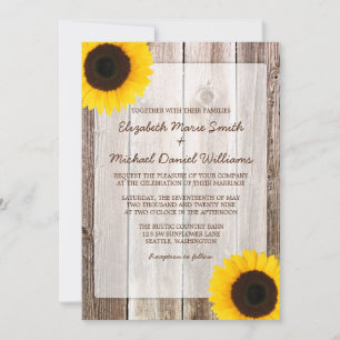 Invitation Tournesol Rustique Grange Mariage en bois