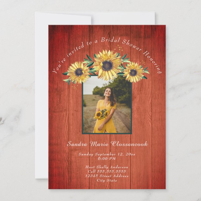 Invitation Tournesol rustique Grange Mariage I (Devant)
