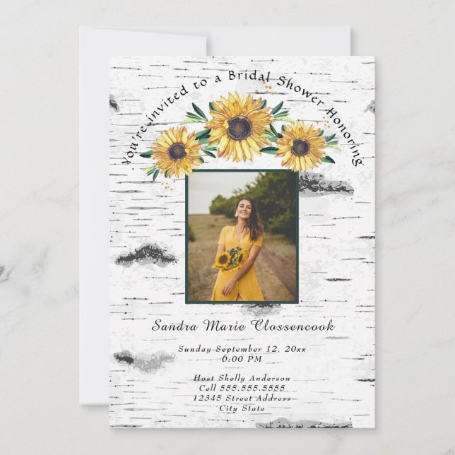 Invitation Tournesol rustique gris Aspen Mariage de bois (Devant)
