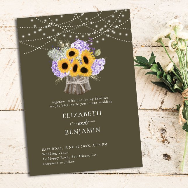 Invitation Tournesol Rustique Hydrangea Élégant Mariage class (Créateur téléchargé)