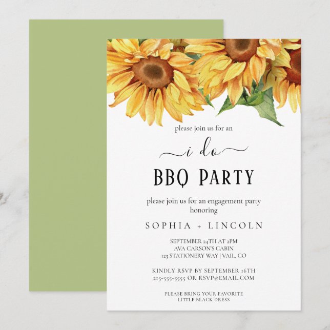 Invitation Tournesol rustique "I Do BQ" Partie d'engagement (Devant / Derrière)