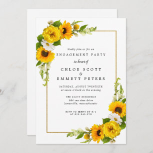 Invitation Tournesol rustique Jaune Fleur d'engagement