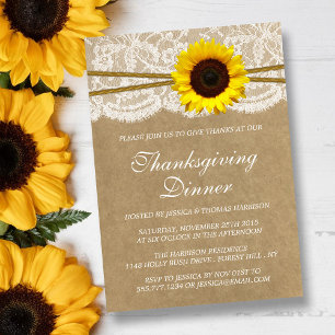 Invitation Tournesol Rustique Kraft & Dîner Thanksgiving de d