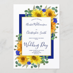 Invitation Tournesol Rustique Mariage campagnard Royal Bleu R