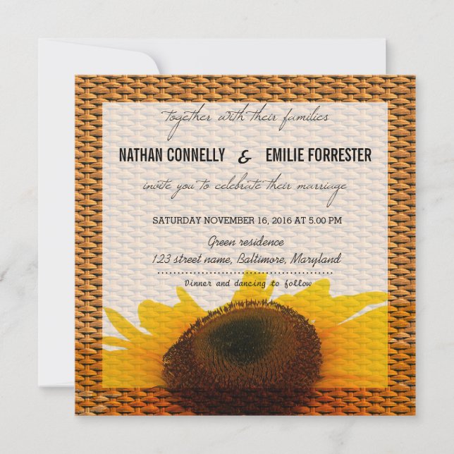 Invitation Tournesol rustique| Mariage Motif de panier (Devant)