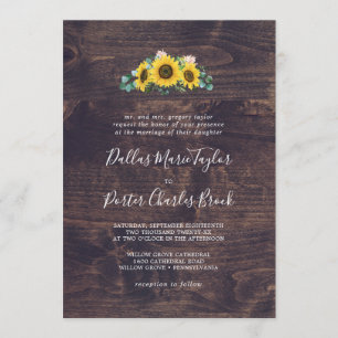 Invitation Tournesol rustique Mariage traditionnel bois