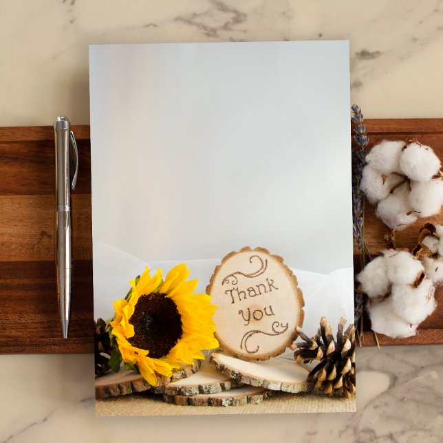 Invitation Tournesol Rustique Mariage Woodland Merci Note (Créateur téléchargé)