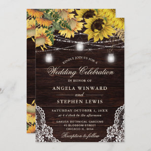Invitation Tournesol rustique & Mason Jar Lumières Mariage