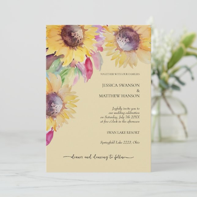 Invitation Tournesol Rustique Pastel Aquarelle Art (Debout devant)