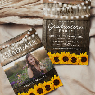 Invitation Tournesol rustique Photo 2025 Graduation Party