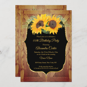 Invitation Tournesol rustique porte de la grange Black or fêt