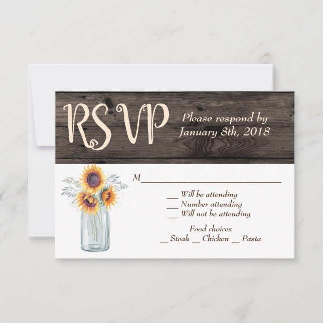 Invitation Tournesol Rustique Pot en Verre Mariage Campagnard (Devant)