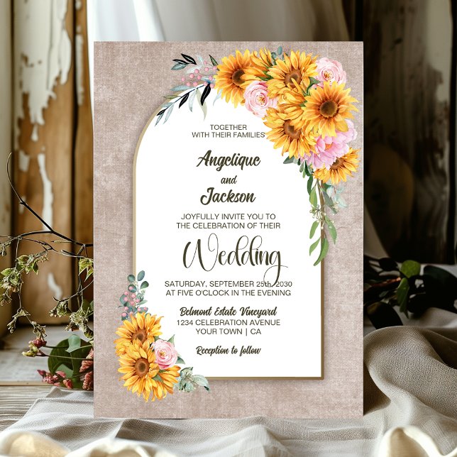 Invitation Tournesol Rustique Rose Mariage Arch (Créateur téléchargé)