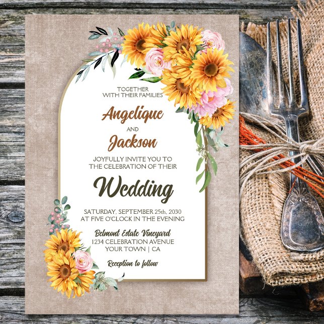 Invitation Tournesol Rustique Rose Mariage Arch (Créateur téléchargé)