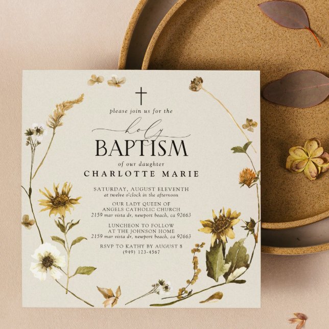 Invitation Tournesol Rustique Saint-Baptême Script moderne Cr (Holy Baptism Invitations!)