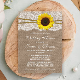 Invitation Tournesol Rustique Sur Burlap & Wedding shower Den