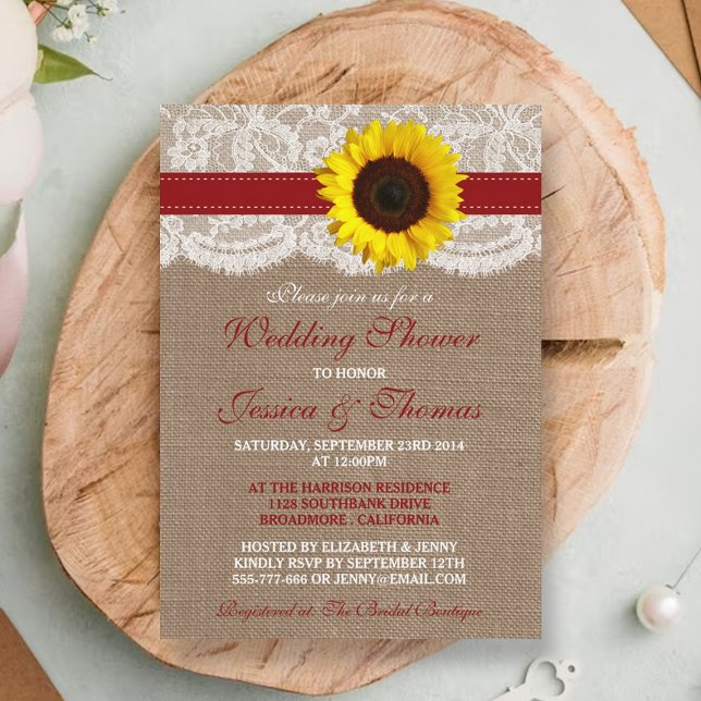 Invitation Tournesol Rustique Sur Burlap & Wedding shower Den (Créateur téléchargé)