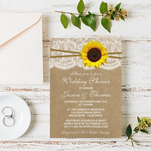 Invitation Tournesol Rustique Sur Kraft & Wedding shower Dent (Créateur téléchargé)