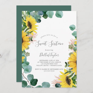 Invitation Tournesol rustique Sweet sixteen Eucalyptus Annive