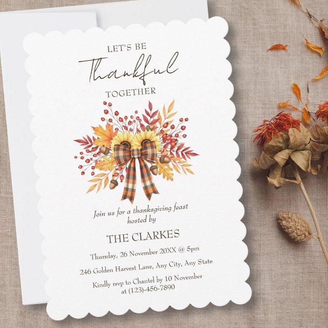 Invitation Tournesol rustique & Thanksgiving Plaid (Rustic Sunflower & Plaid Thanksgiving Invitation)