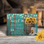 Invitation Tournesol rustique tonneau Turquoise tonneau douce<br><div class="desc">Tournesol rustique Baril Pays Turquoise Grange Bois Cowgirl Sweet 16 Invitations Anniversaire.</div>