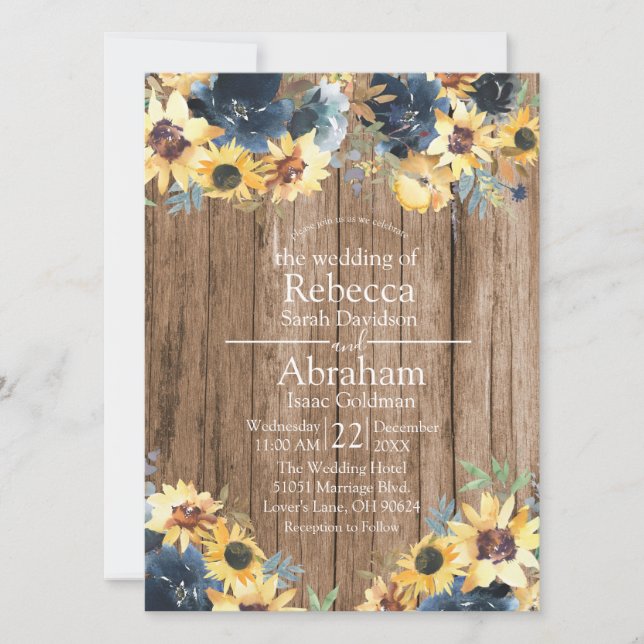 Invitation Tournesol rustique Tournesols Bois Mariage Campagn (Devant)