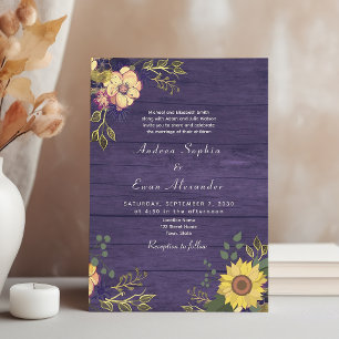 Invitation Tournesol Rustique violet Mariage