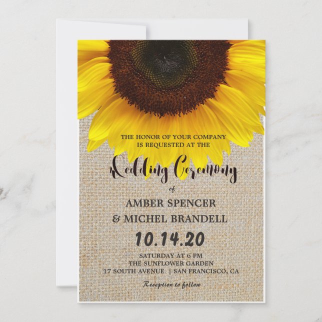 Invitation Tournesol sur Burlap Russe Mariage campagnard Invi (Devant)