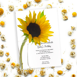 Invitation Tournesol sur la fête d'anniversaire blanche