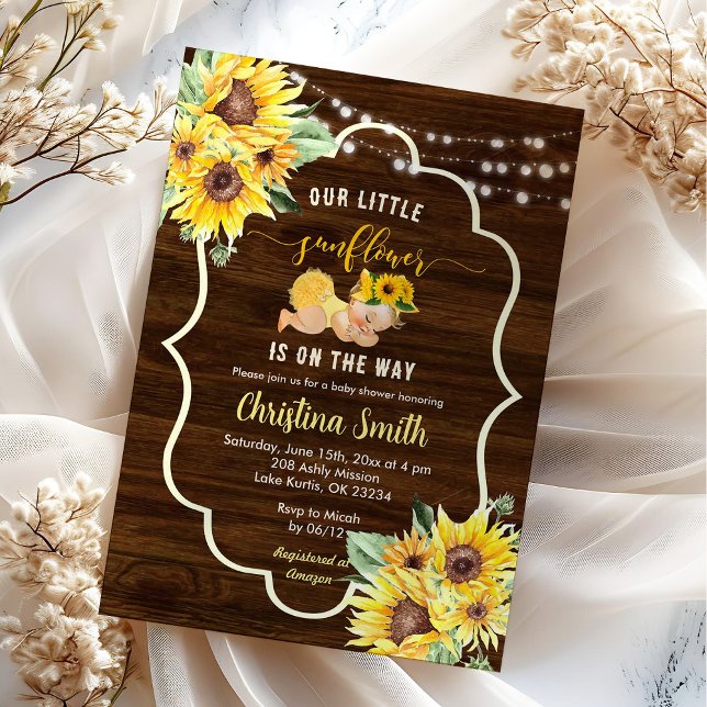 Invitation Tournesol Sur Le Chemin Baby shower Fille Blonde (Créateur téléchargé)