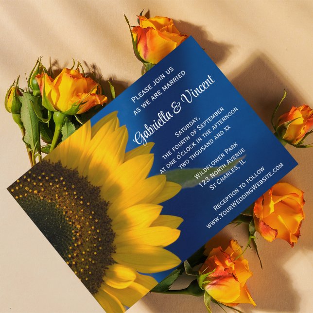 Invitation Tournesol sur Mariage bleu (Créateur téléchargé)