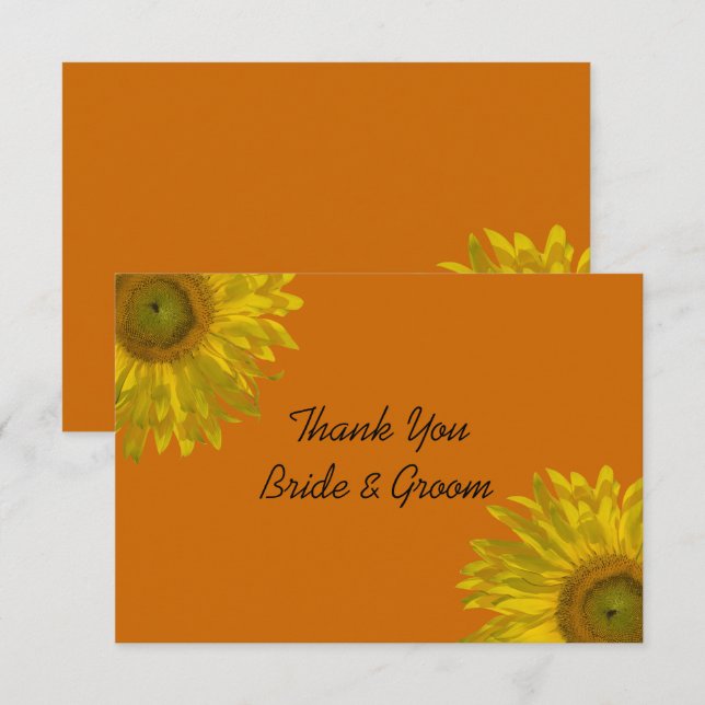 Invitation Tournesol sur Orange Mariage Flat Merci Notes (Devant / Derrière)