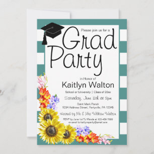 Invitation Tournesol Turquoise stries Graduation Party Invita
