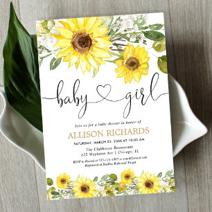 Invitation Tournesol vert blanc jaune baby shower fille