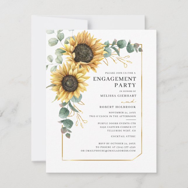 Invitation Tournesol Vert Fleur Parti d'engagement Floral (Devant)